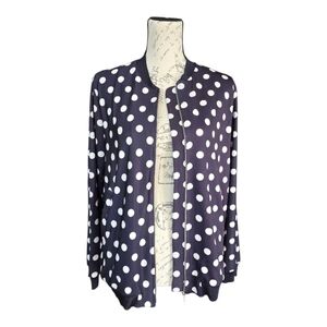 MNG Suit Navy Cream Polka Dot Zip Bomber Jacket S